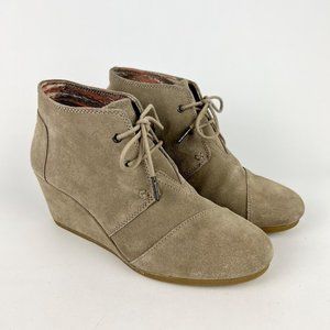 Toms Womens Desert Wedge Beige Taupe Suede Lace Up Ankle Boots 10